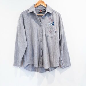 Vintage Disney Mickey Women's Rib Knit Embroidered Pocket Button Up Shirt Medium